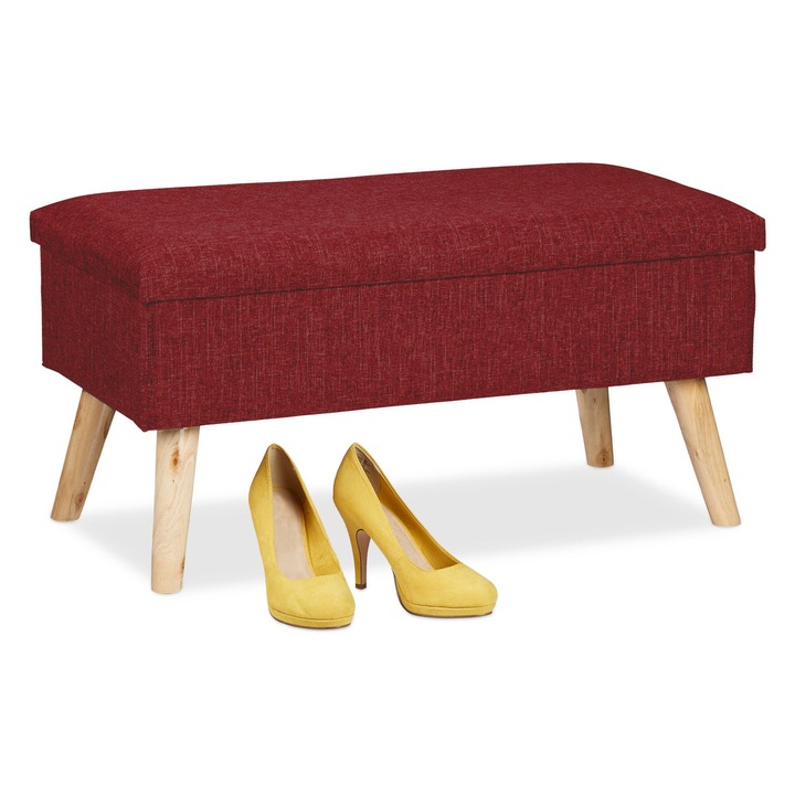 Banca cu spatiu depozitare, pentru 2 persoane, dimensiuni 39 x 77 x 39 cm, rosu inchis, Relaxdays