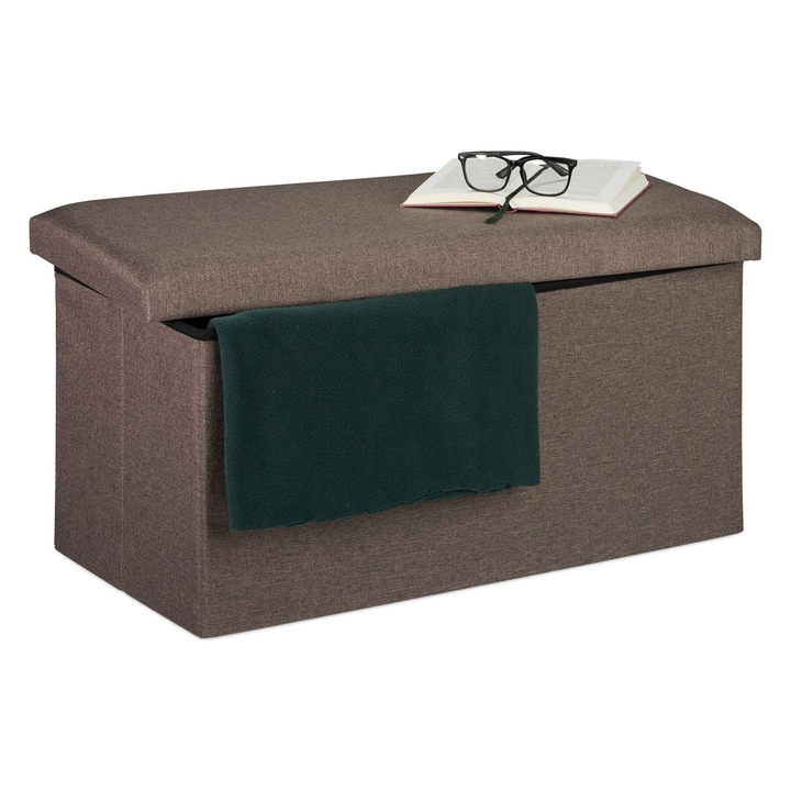 Banca 2 locuri cu spatiu de depozitare, Relaxdays, dimensiuni 38 x 76,5 x 38,5 cm, antracit