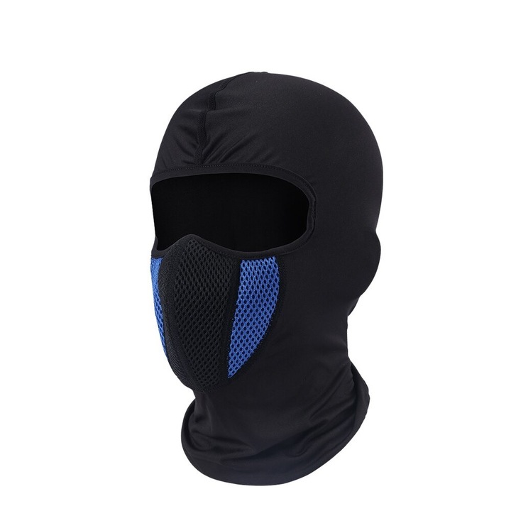 Cagula de protectie vant si frig pentru casca ski, snowboard, motocicleta, bicicleta, trotineta, marime universala, negru cu albastru