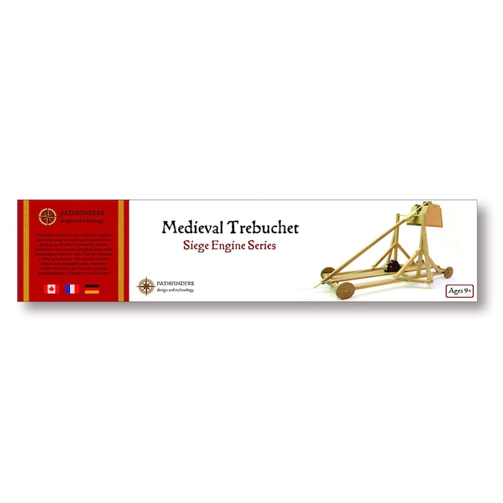 Trebuchetul medieval, Kit constructie, 30 piese, lemn, 51 x 12 x 7 cm, Pathfinders Design, +9 ani