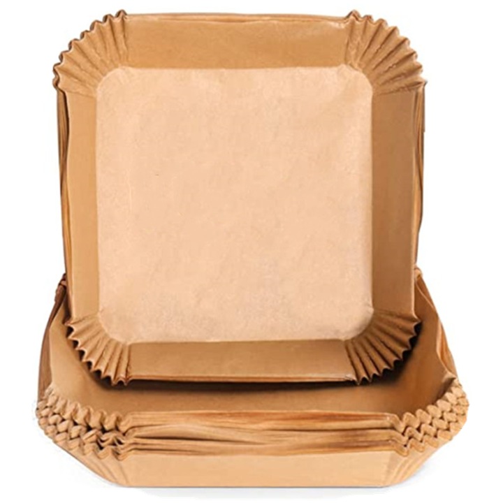 Set 100 hartii de copt pentru air fryer, Termorezistent, Maro 7.9*7.9*1.8inci