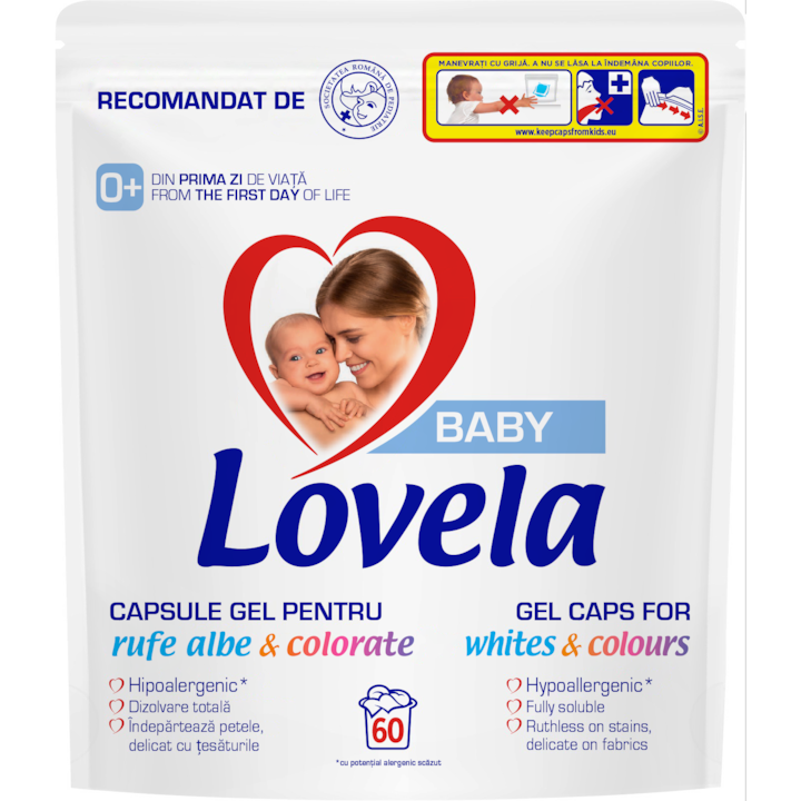 Detergent capsule gel pentru rufe albe & colorate Lovela, 60 spalari
