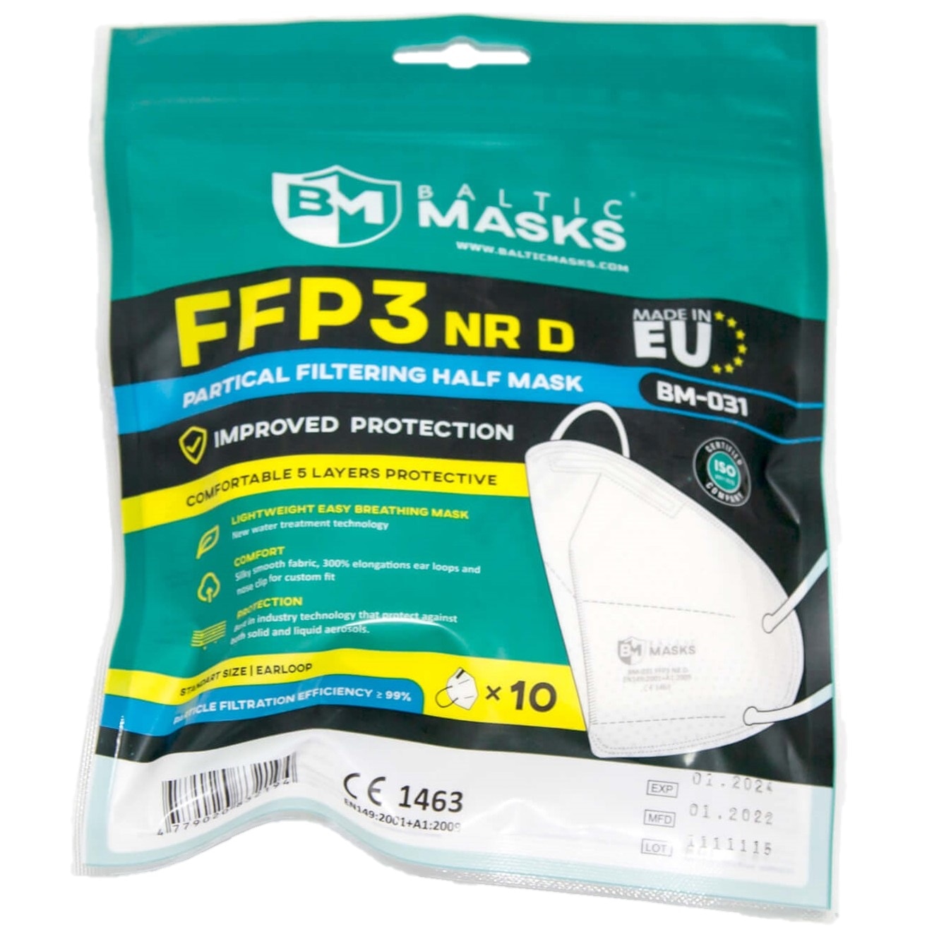 Set 10 masti de protectie respiratorie FFP3 Baltic Masks BM031 NR