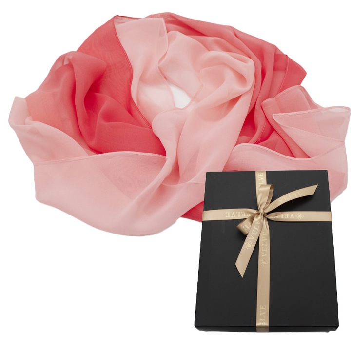 Esarfa satinata de dama, in cutie cadou, Roz pudrat/Roz, 50 x 160 cm