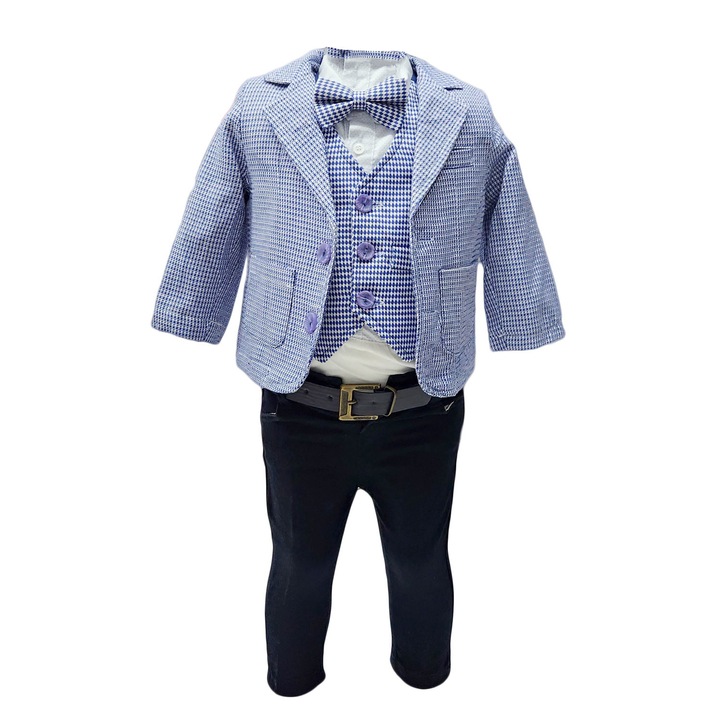 Costum botez elegant, 5 piese, culoare albastru, varsta 12 luni