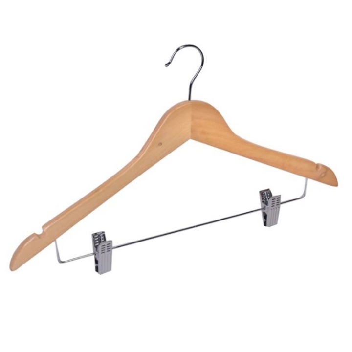 Set 4 umerase cu clipsuri, lemn si metal, natur, 45 cm