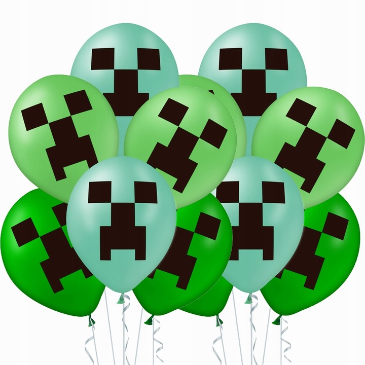 Комплект от 12 балона, Vixen, Birthday Party, Minecraft Model, Latex, Green/Black
