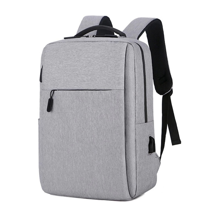 Darklove Hordozható laptop hátizsák, USB töltőporttal, vízálló, karcálló, 15,6", 28x12x41 cm, szürke