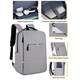 Rucsac pentru laptop portabil, Darklove, cu port de incarcare USB, Rezistent la apa, Rezistent la zgarieturi, 15.6'', 28x12x41 cm, Gri