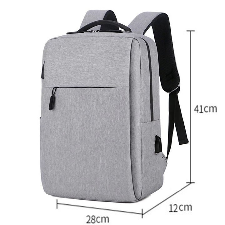 Rucsac pentru laptop portabil, Darklove, cu port de incarcare USB, Rezistent la apa, Rezistent la zgarieturi, 15.6'', 28x12x41 cm, Gri