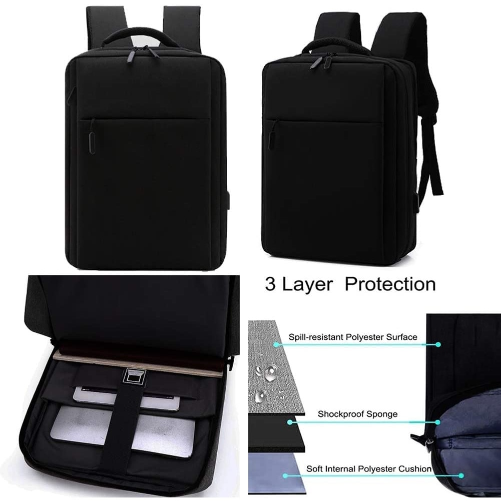 Rucsac pentru laptop portabil, Darklove, cu port de incarcare USB, Rezistent la apa, Rezistent la zgarieturi, 15.6'', 28x12x41 cm, Negru
