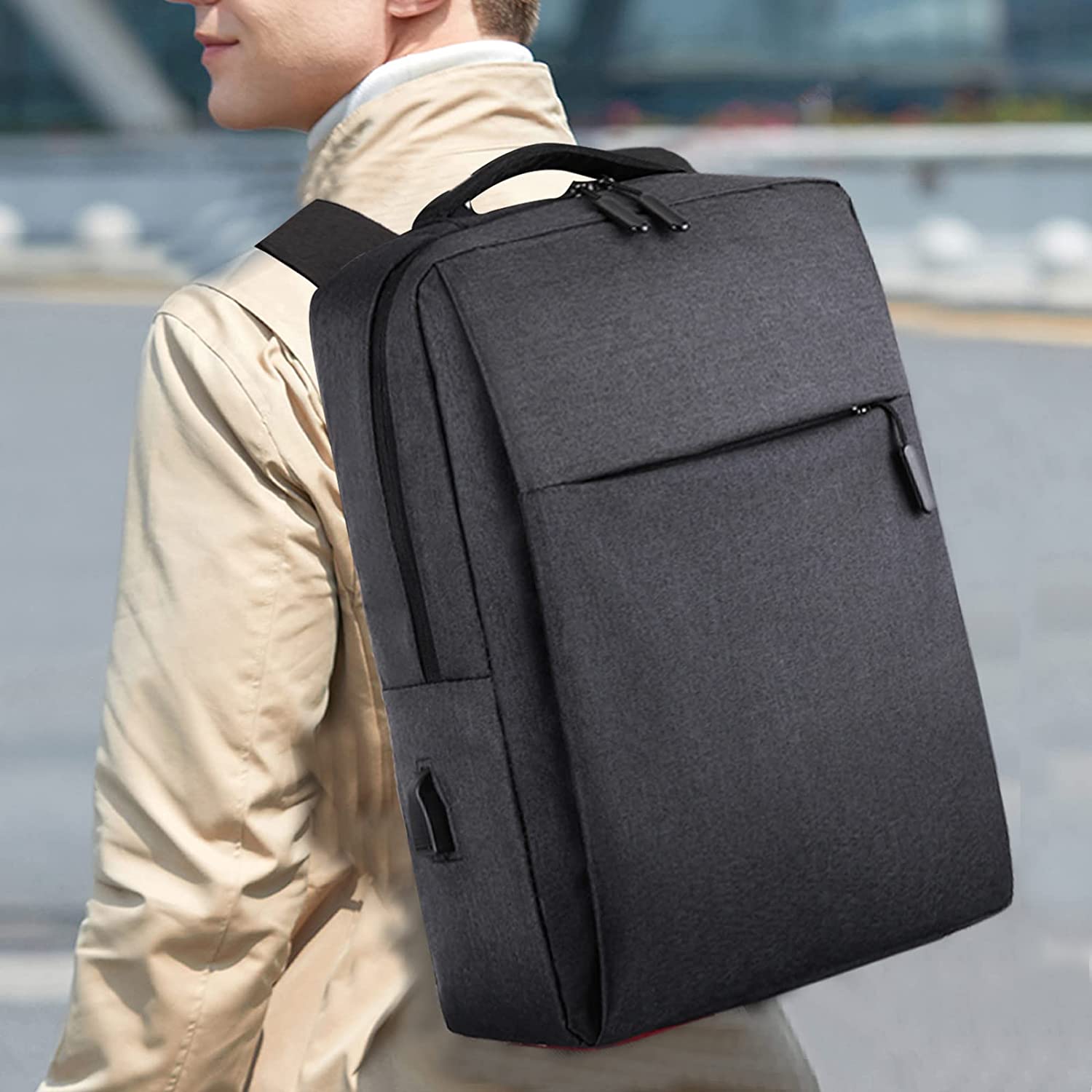 Rucsac pentru laptop portabil, Darklove, cu port de incarcare USB, Rezistent la apa, Rezistent la zgarieturi, 15.6'', 28x12x41 cm, Negru