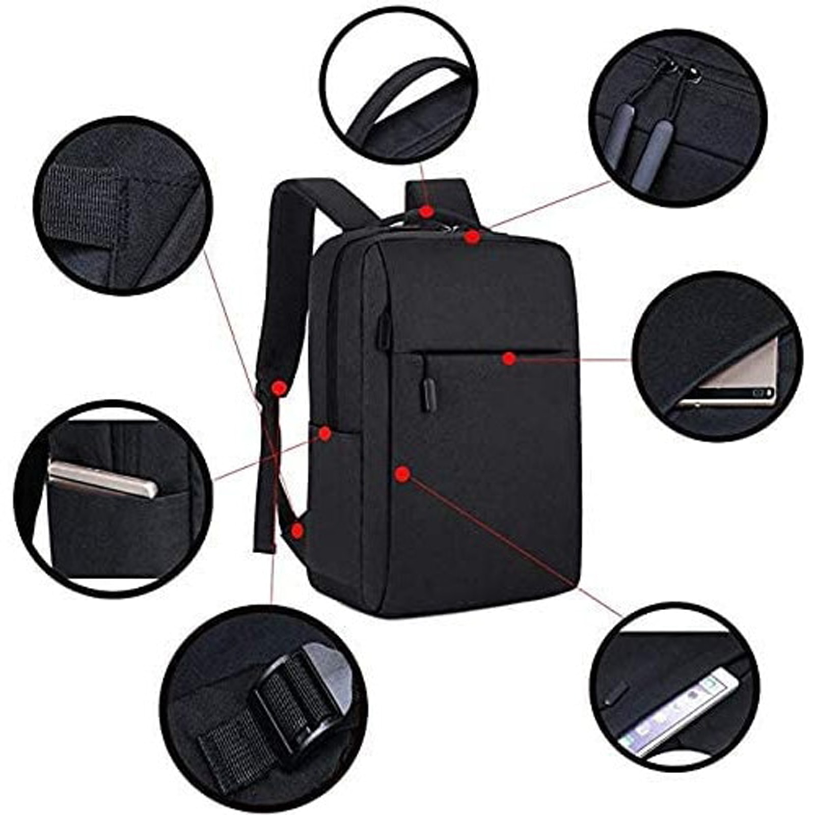 Rucsac pentru laptop portabil, Darklove, cu port de incarcare USB, Rezistent la apa, Rezistent la zgarieturi, 15.6'', 28x12x41 cm, Negru