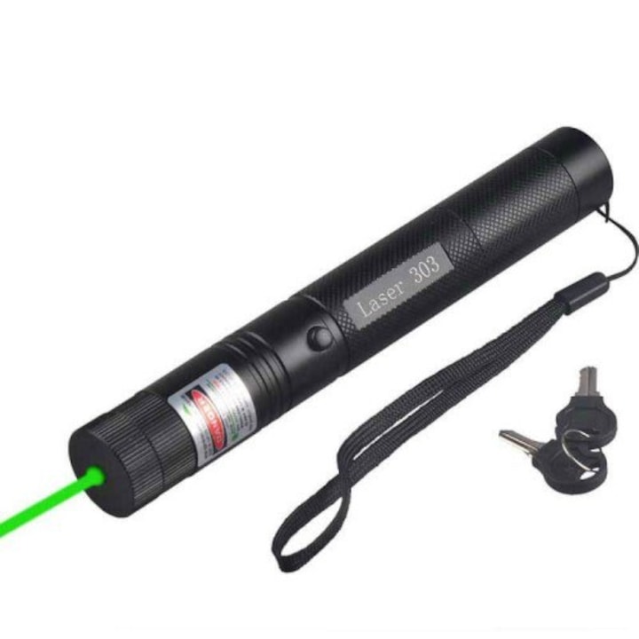 Зелен лазер-показалка Kynexi, Заключваща система, Каишка за носене, Зарядно за акумулаторни батерии, Черен
