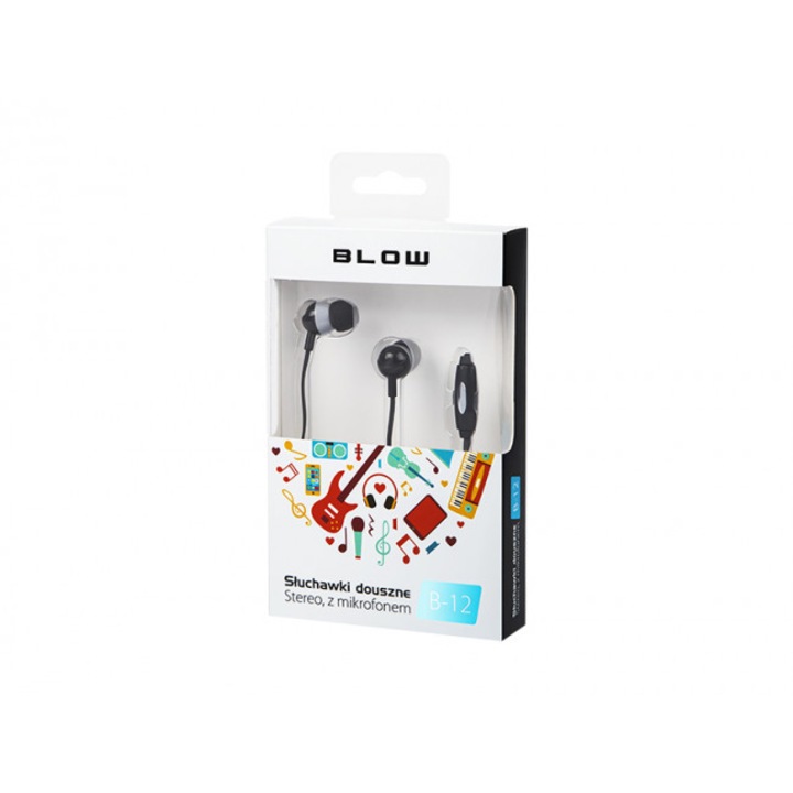 Casti cu fir B-12, Blow, Cu microfon, Jack 3.5, 1.2 m, Negru