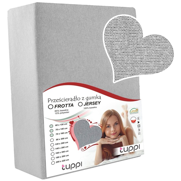 Cearceaf pentru patut Tuppi, 140x70cm, Bumbac, Gri