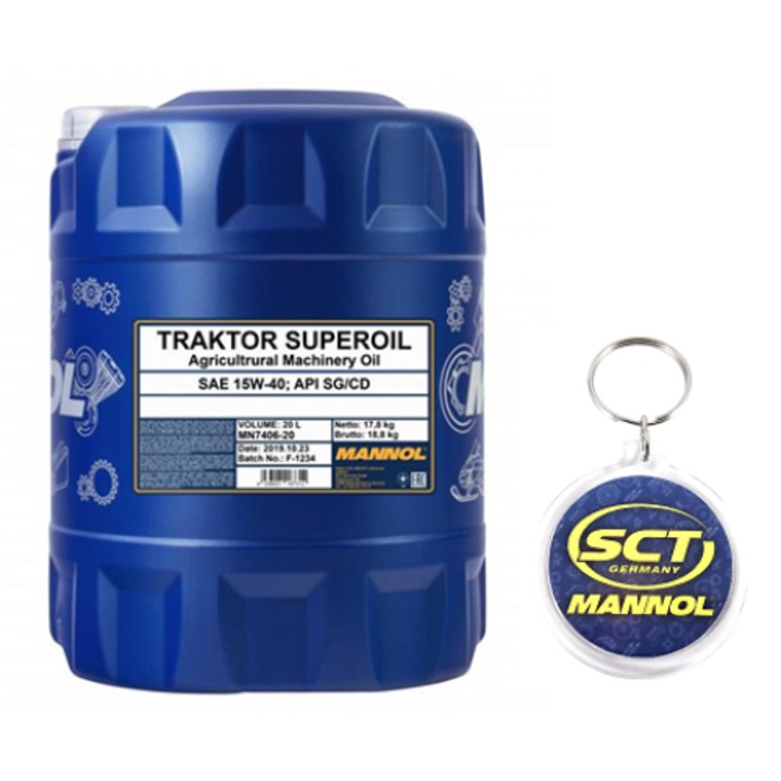 Set Ulei Auto Mannol Traktor Superoil 15W-40- 20L cu Breloc Mannol