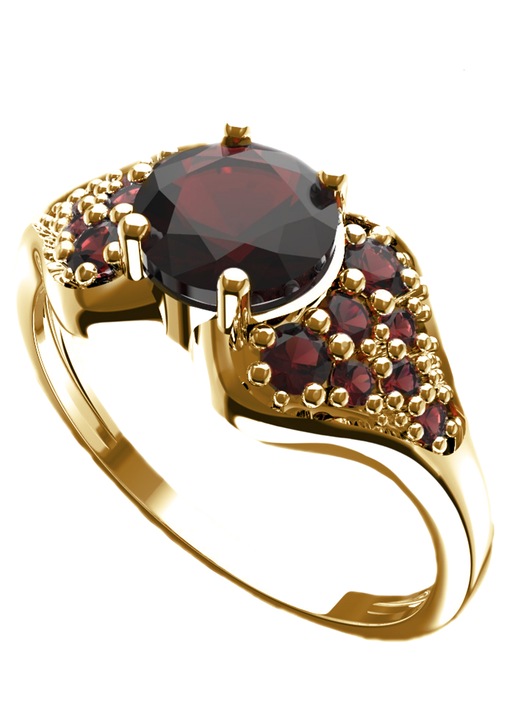 Gyűrű A-B, Gránát, Sárga Arany, 14 K