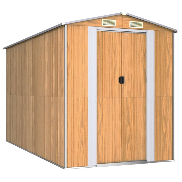vidaXL világosbarna horganyzott acél kerti fészer 192x357x223 cm 3147473