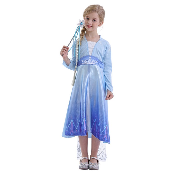 Elsa Princess ruha, Frozen, flitteres tüllköpeny, Party Chili®, kék, 128-146 cm, 8-10 év