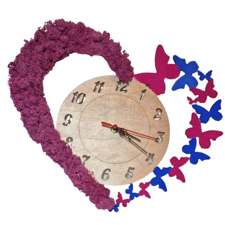 Ceas decorativ cu licheni roz,36/36 cm