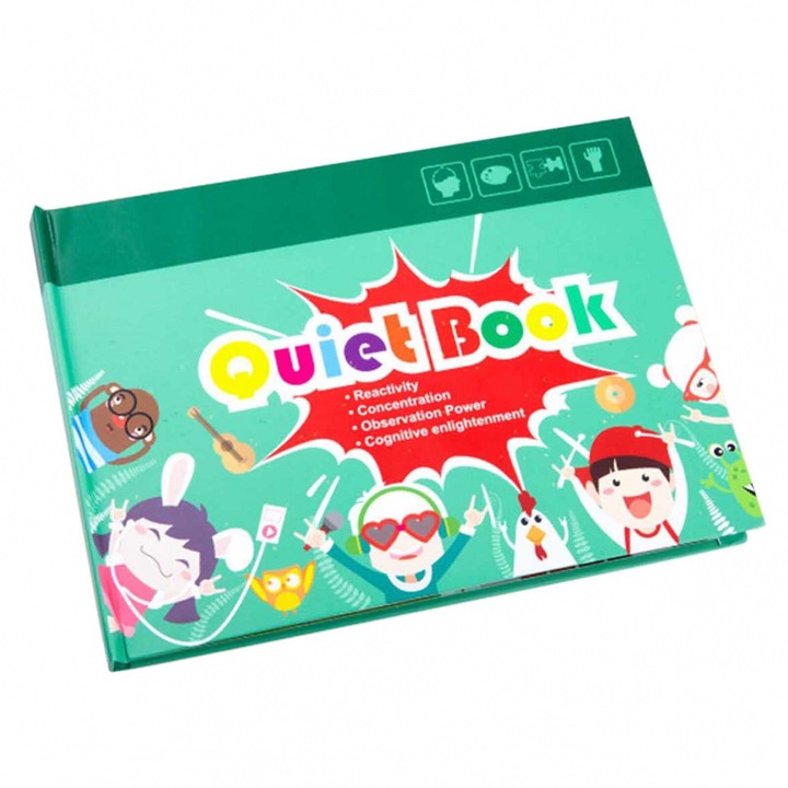Carte educativa cu stickere reutilizabile Quiet Book - Invata de toate, 10 pagini, Toyska®