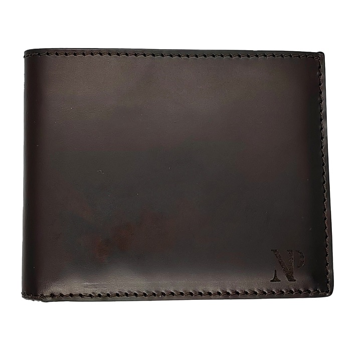Portofel NP slim barbatesc din piele naturala, buzunar CI, talon si carduri maro