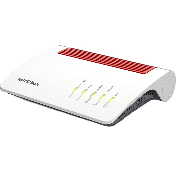 Fritz Box 7590 AX Router, nemzetközi verzió, DSL 300Mbps, Dual-Band 1200 + 2400 Mbps, DECT Base, WLAN Mesh, Wi-Fi 6, Fehér