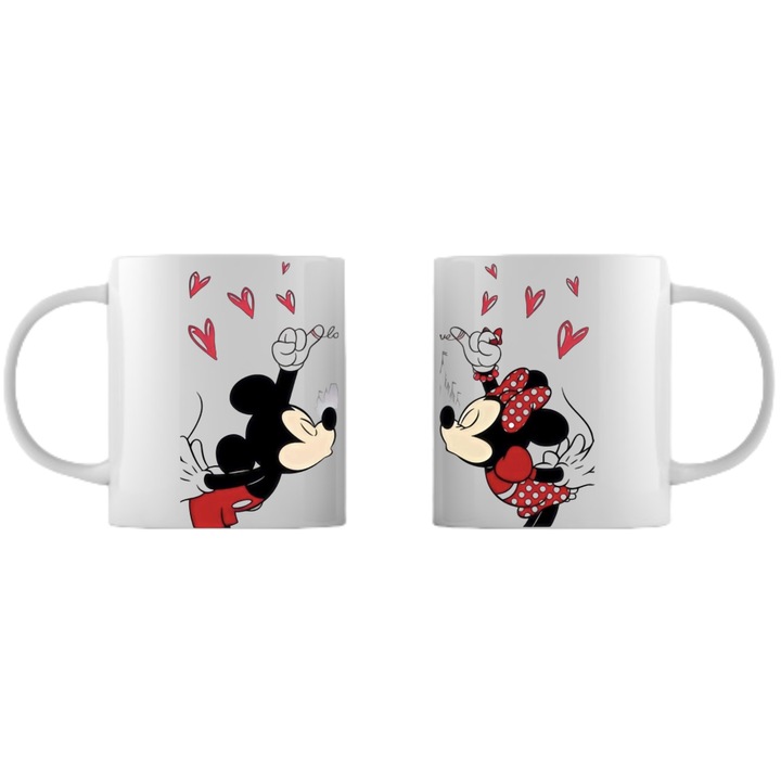 Set doua cani personalizate pentru cuplu, Mickey and Minnie Valentine's Days, Stickers Factory, 330 ml