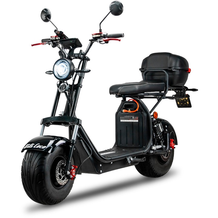 Scuter electric BILI COCO G8 Negru 1.5 kW, 45 km/h, pana la 70 km/incarcare, baterie 60V 20Ah Li-Ion detasabila, 2 persoane, LED + LCD, frane disc hidraulice, L1e-B