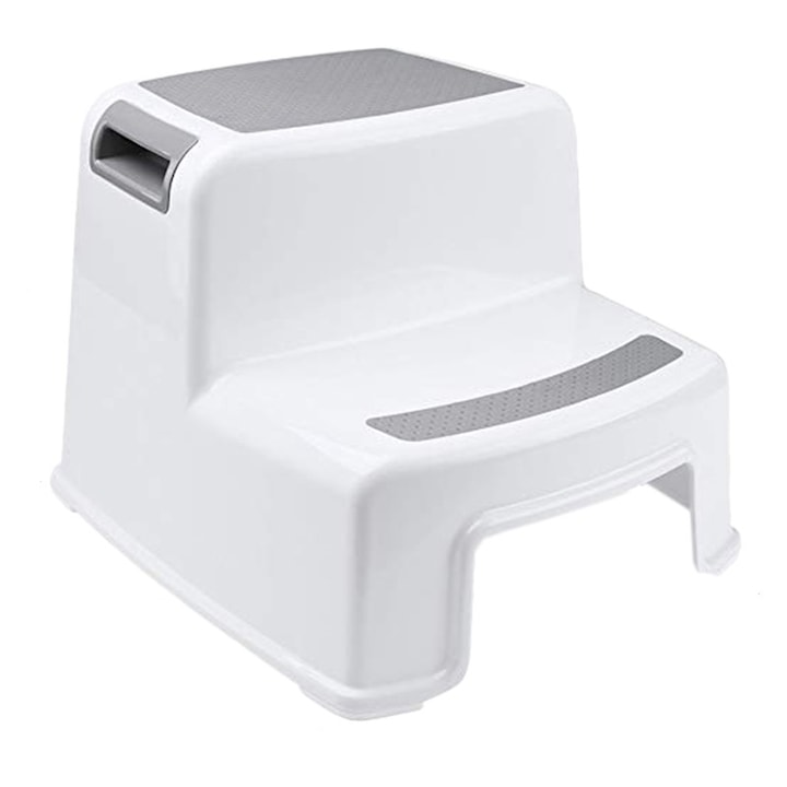 Мултифункционална детска седалка в две степени за тоалетна, баня и кухня, Табуретка, Стълба, DARO®, Бяло/Сиво