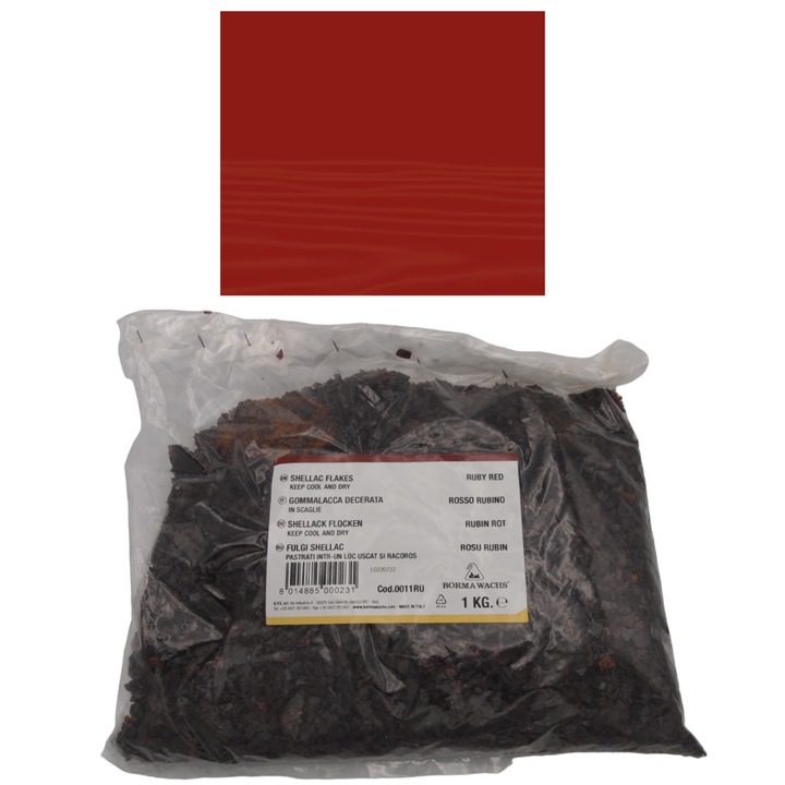 Fulgi de shellac, Borma Wachs, Schellac Flakes, 1 kg, culoare rosu rubin