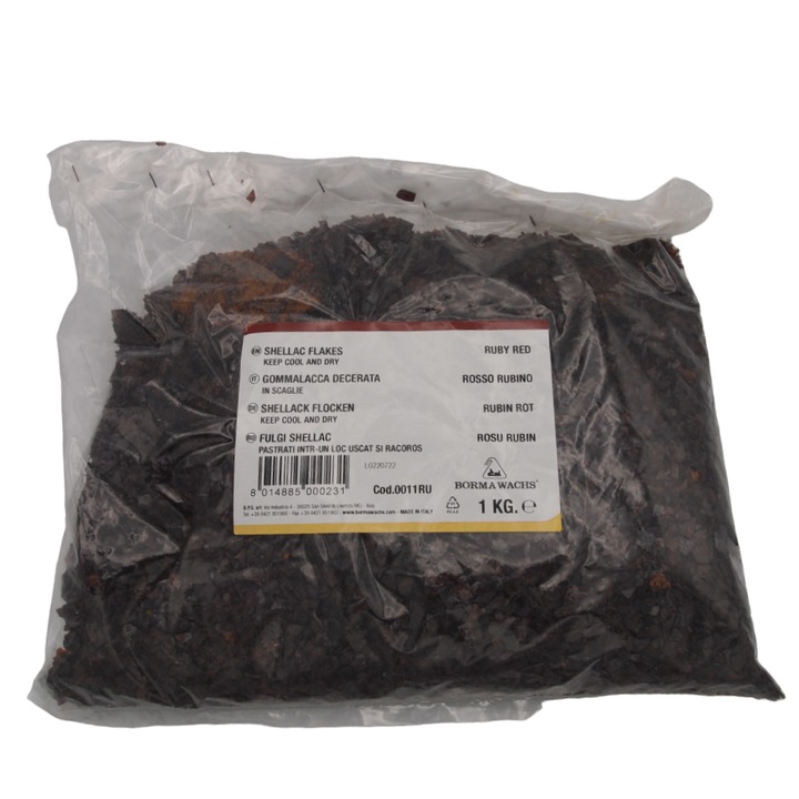 Fulgi de shellac, Borma Wachs, Schellac Flakes, 1 kg, culoare rosu rubin