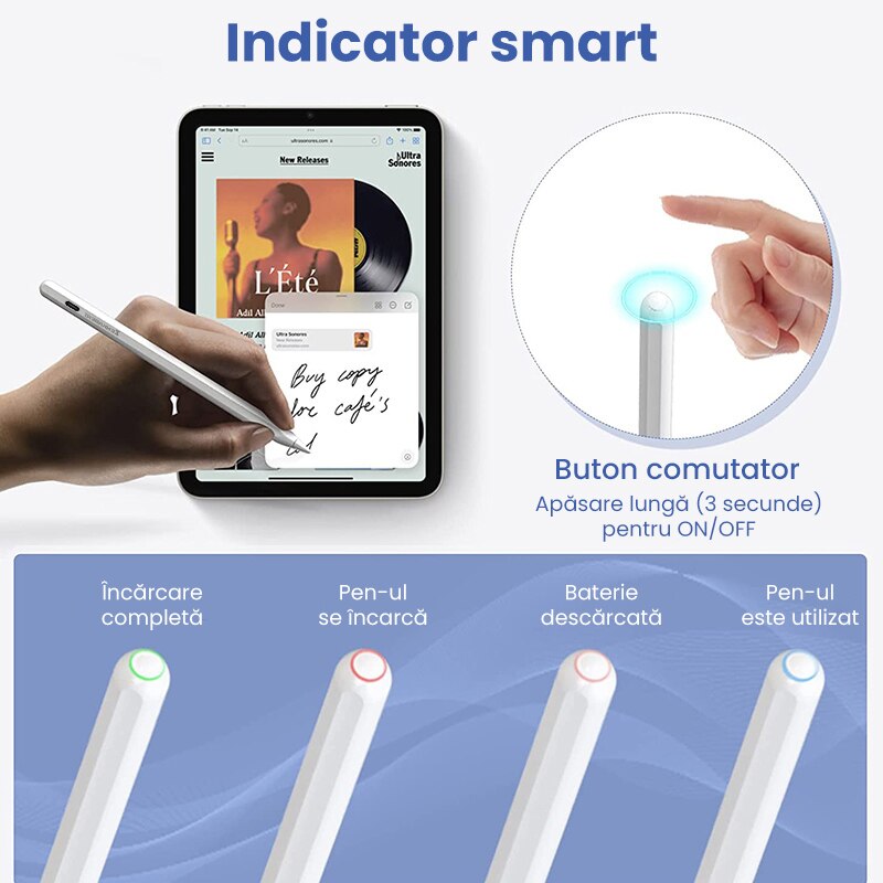 Stylus iPad Touch pen 3rd gen 2023 Zenkabeat cu incarcare Wireless