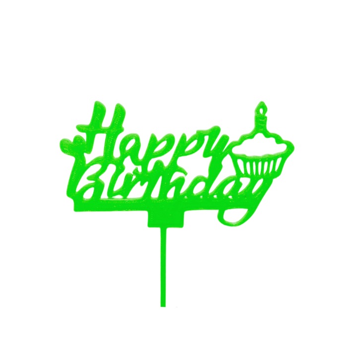 Декорация за торта, кексче "Честит рожден ден", 12,5 х 10,4 см зелено