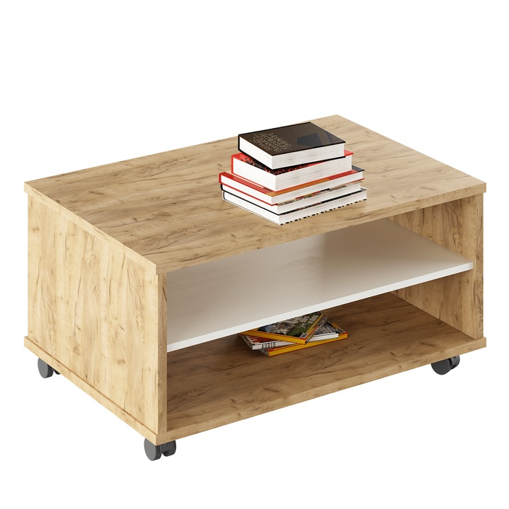 Холна маса мдф естествен дъб занаятчийска бяла Rioma 90x60x45.2 см