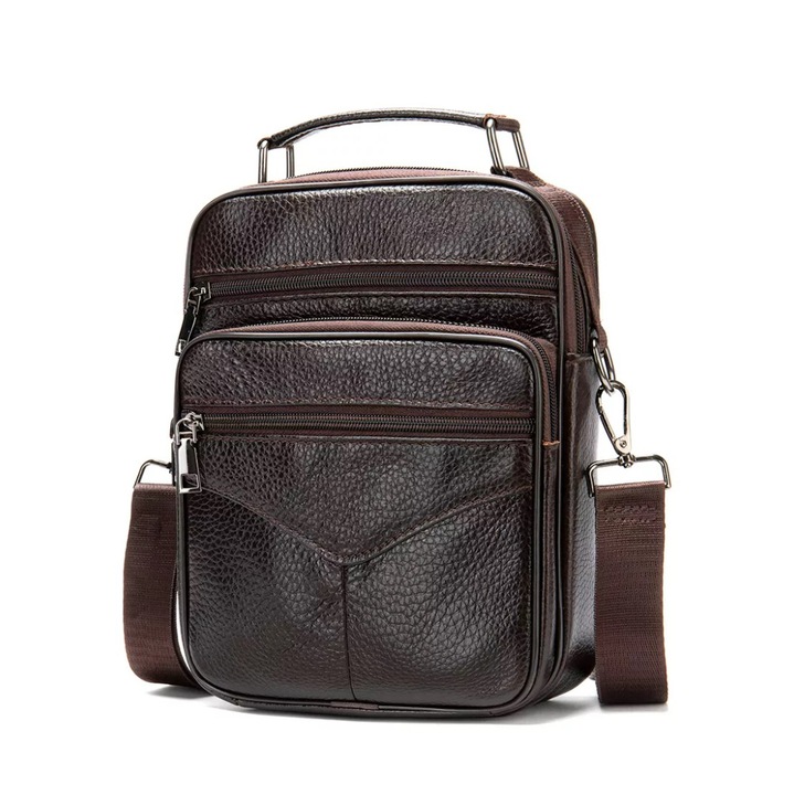 Eliam GT1813 férfi válltáska, természetes bőr, sötétbarna