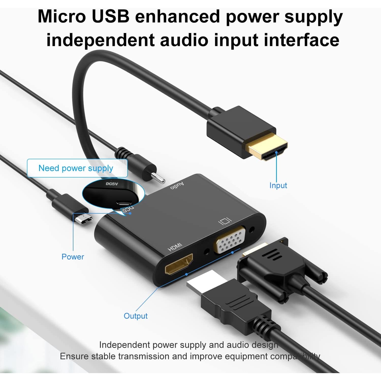 Adaptor HDMI VGA, 4K, Negru eMAG.ro
