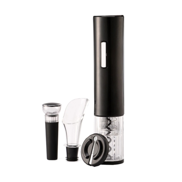 Set tirbuson electric, Accesoriu taiat sigiliu, Aerator, Dop pompa vid, CRT, Pro Wine, Cu baterii, Negru