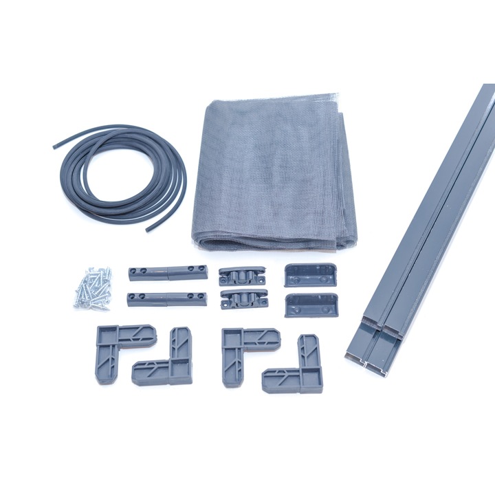 Kit plasa tantari completa pentru fereastra, din aluminiu, insecte stop, pe balamale, antracit, 60 x 110 cm