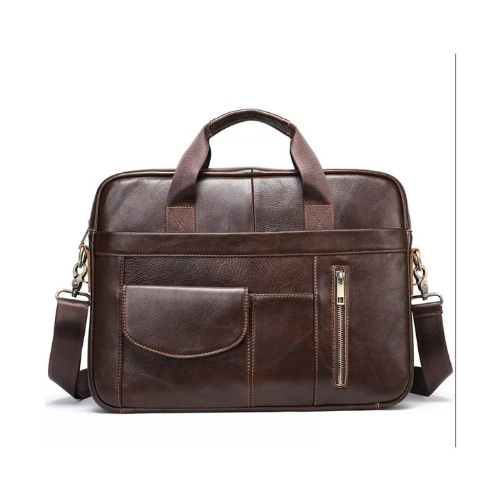 Férfi aktatáska, Carlos GT1831, természetes bőr, sötétbarna