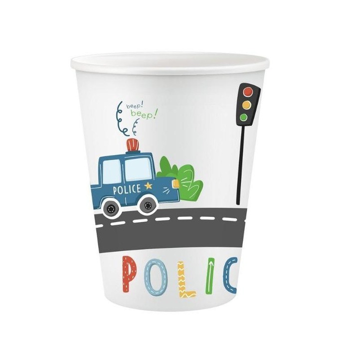Godan 3175493 Rendőrautó mintás papírpohár - 6 db