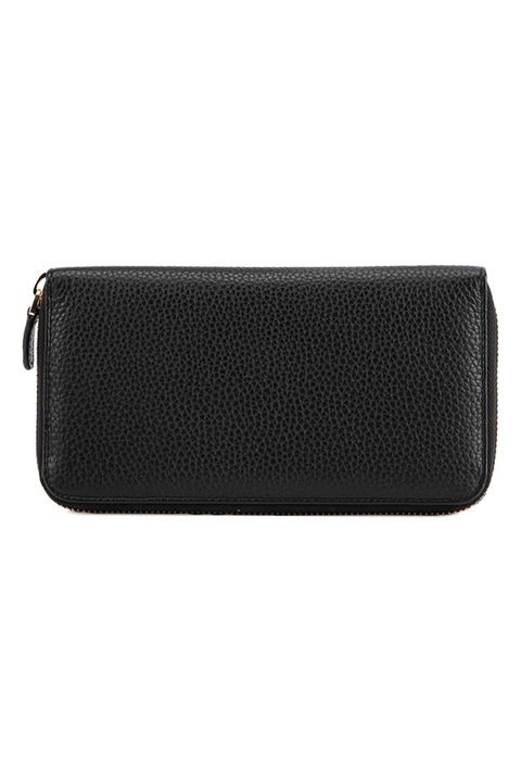 Geox, Portofel din piele cu fermoar, Negru