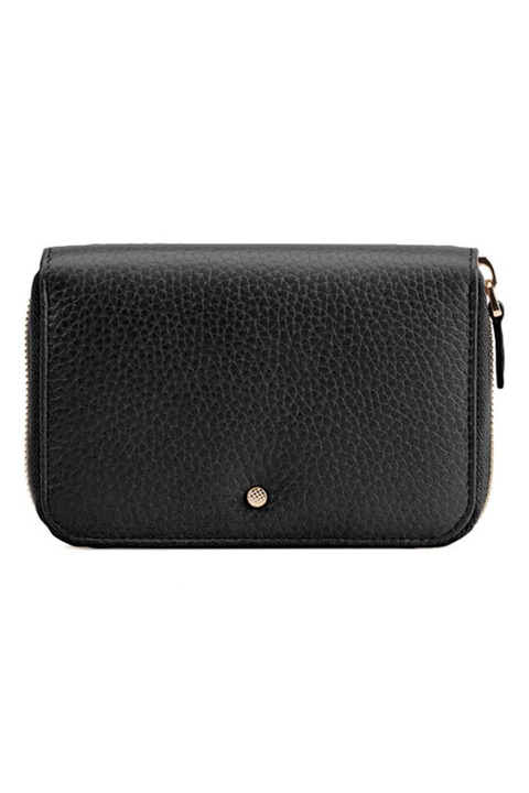 Geox, Portofel din piele Saffiano cu fermoar, Negru