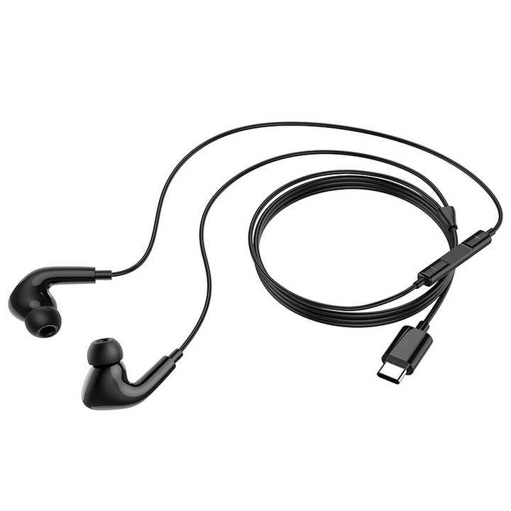 Слушалки за поставяне в ушите с микрофон и USB-C конектор, модел Deep Bass, черни