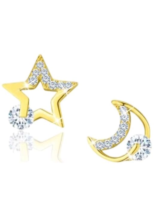 Cercei dama stea/luna, Mennica Bydgoska, Argint/Pietre zirconiu, Auriu