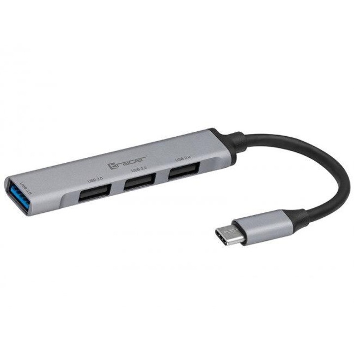 Hub H40, TRACER, Aluminiu, 4 porturi, 1 x USB 3.0, 3 x USB 2.0, Cu USB-C, Gri/Negru