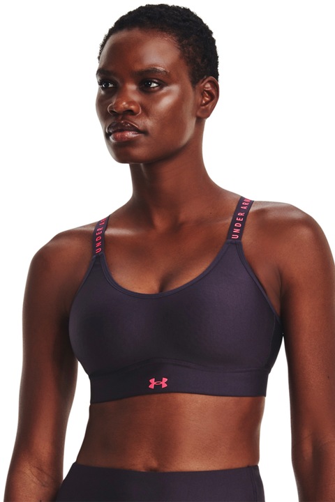Under Armour, Bustiera cu sustinere medie, pentru antrenament Infinity, Negru/Portocaliu