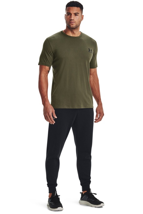 Under Armour, Tricou cu decolteu rotund, pentru fitness Sportstyle, Negru stins/Kaki