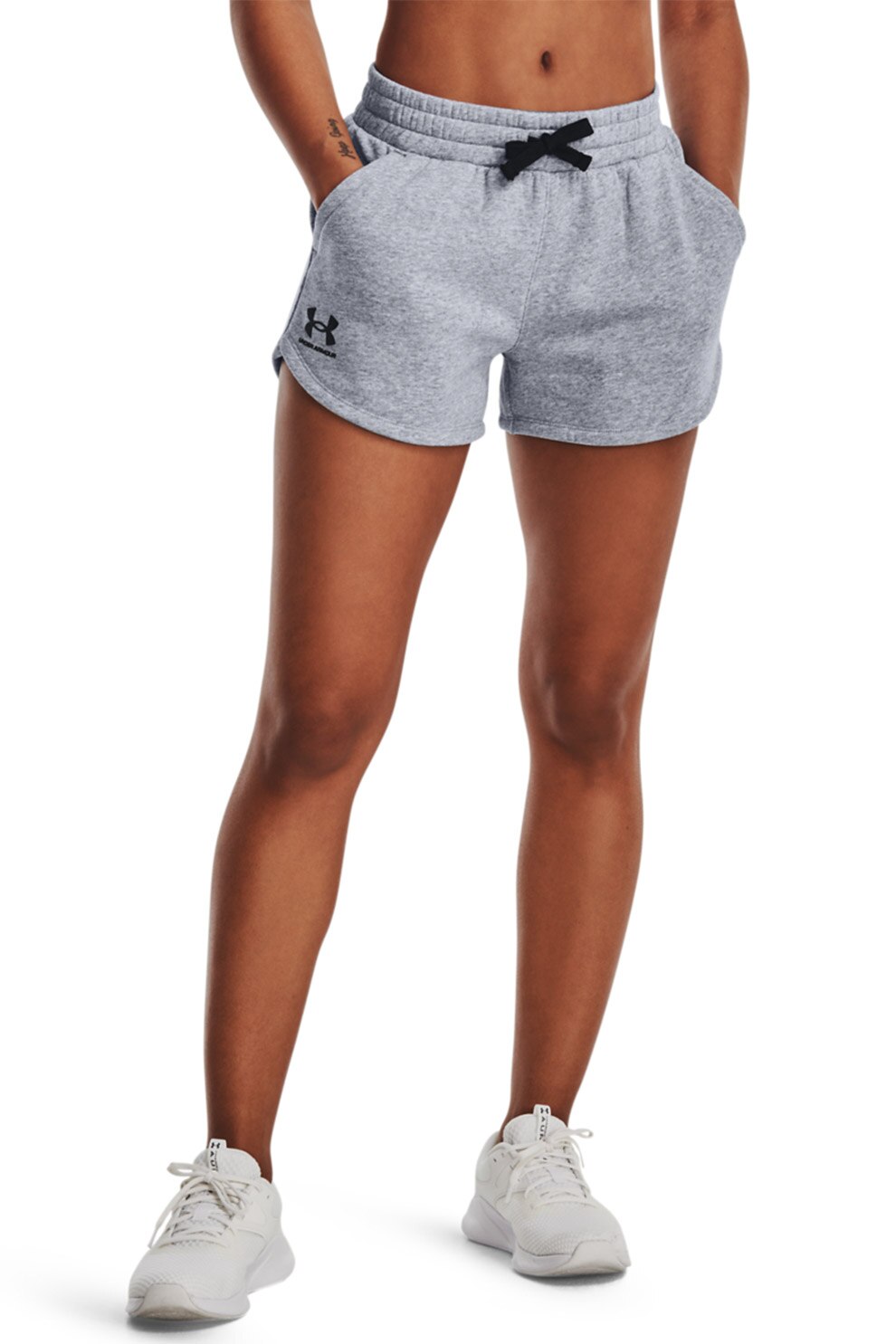 Under Armour, Pantaloni scurti cu buzunare, pentru antrenament Rival Fleece, Gri melange, S